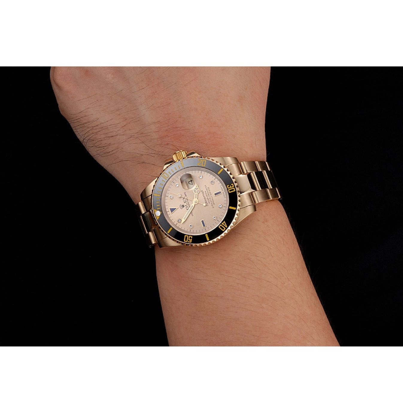 Rolex aaa copy Rolex Case Yellow Swiss Gold Bracelet And Submariner Diamond Markings With Black Dial Bezel Gold 0616